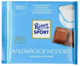 ПЛИТКА РИТТЕР СПОРТ альпийское молоко 100гр 1/12