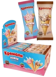 ПЧН КРЕМАЛИ Ваф.рожок Белый с шок и клуб кремом 11гр 12/48