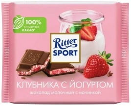 ПЛИТКА РИТТЕР СПОРТ клубника с йогуртом 100гр 1/12