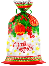 ПП 2540 Новогодние шары 25х40 см подарочный 20/100 состав: только пакет, без подарка и ленты