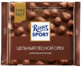 ПЛИТКА РИТТЕР СПОРТ молочный фундук 100гр 1/10