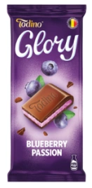 ПЛИТКА TODINO молочный шоколад GLORY 75гр 6/24 чернично йогуртовый