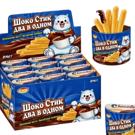ПАСТА ШОКО СТИК два в одном паста и бисквит палочки 12гр 12/24