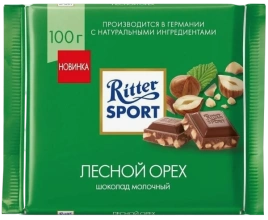 ПЛИТКА РИТТЕР СПОРТ дробленый лесной орех 100гр 1/12