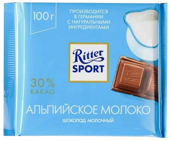 ПЛИТКА РИТТЕР СПОРТ альпийское молоко 100гр 1/12 фото 1
