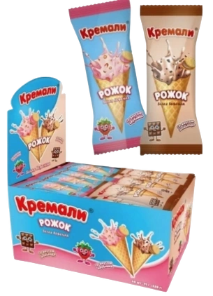 ПЧН КРЕМАЛИ Ваф.рожок Белый с шок и клуб кремом 11гр 12/48 фото 1