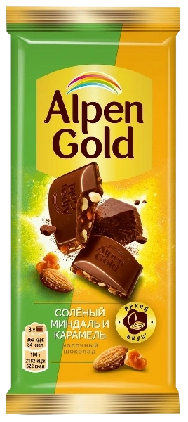 ПЛИТКА АльпГолд 80 гр. КАРАМЕЛЬ МИНДАЛЬ соленый 1/21 фото 1