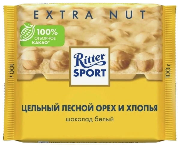 ПЛИТКА РИТТЕР СПОРТ белый лесной орех и хлопья 100гр 1/10 фото 1