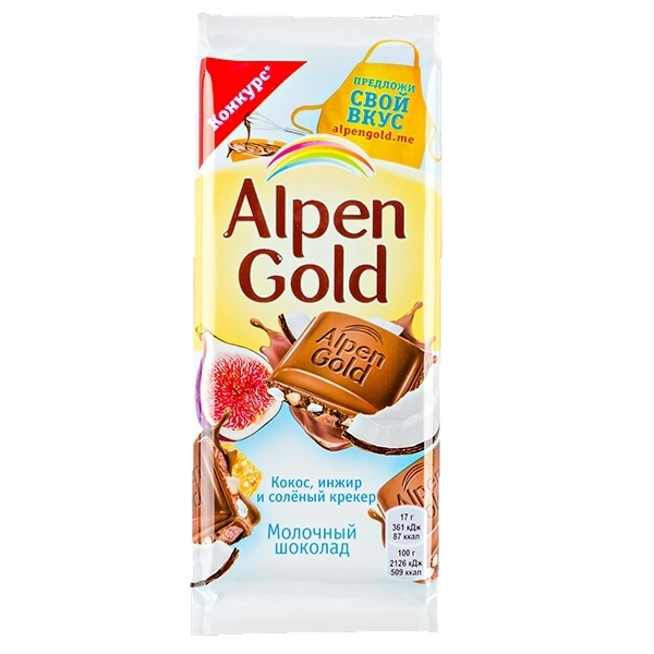 ПЛИТКА АльпГолд 80гр ИНЖИР КОКОС КРЕКЕР 1/20 фото 1