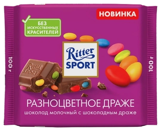 ПЛИТКА РИТТЕР СПОРТ разноцветным драже 100гр 1/12 фото 1