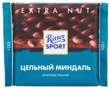 ПЛИТКА РИТТЕР СПОРТ темный цельный миндаль 100гр 1/11 фото 1