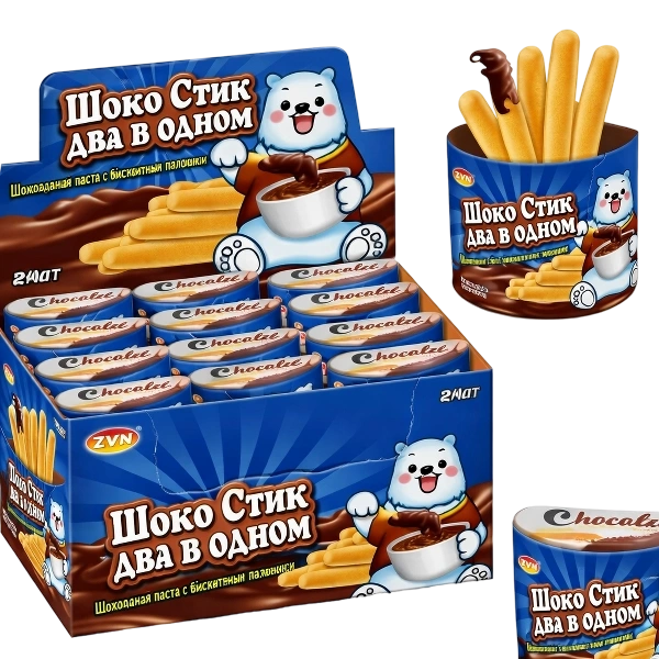 ПАСТА ШОКО СТИК два в одном паста и бисквит палочки 12гр 12/24 фото 1