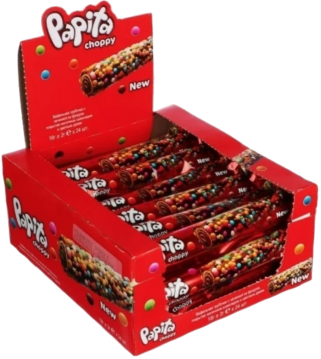 ПЧН Вафли Папита Дуо Руло с начинкой из фундука, в мол.шок. и драже, 23 г 12/24 фото 1