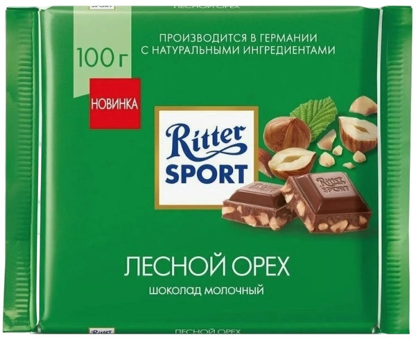 ПЛИТКА РИТТЕР СПОРТ дробленый лесной орех 100гр 1/12 фото 1